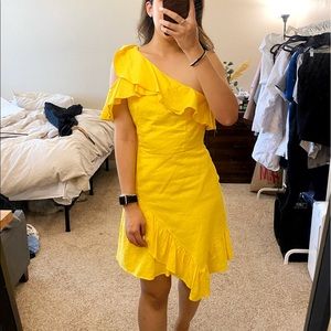 Yellow one shoulder ruffle dress